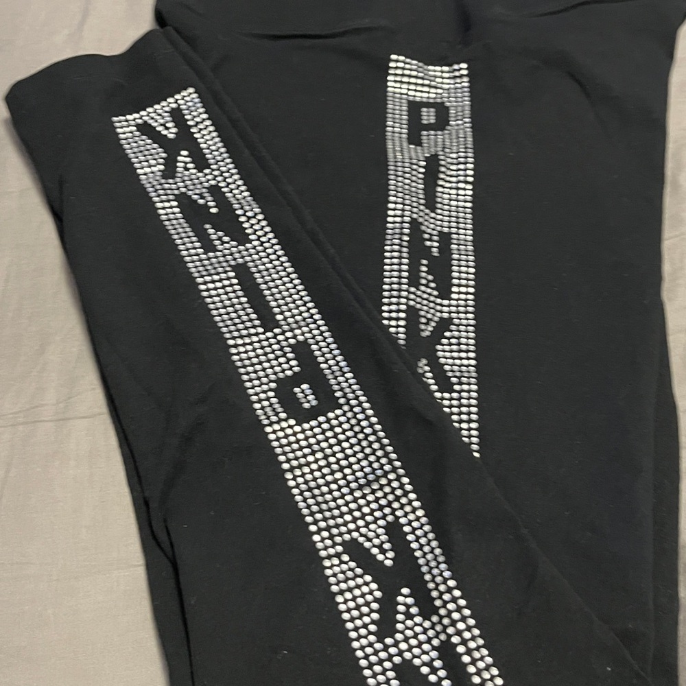 PINK Black Rhinestone Yoga Leggings